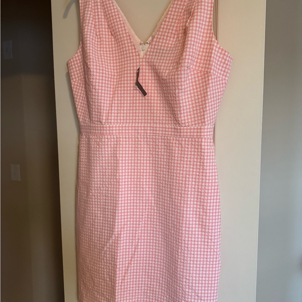 J. Crew Pink Checkered Midi Dress NWT